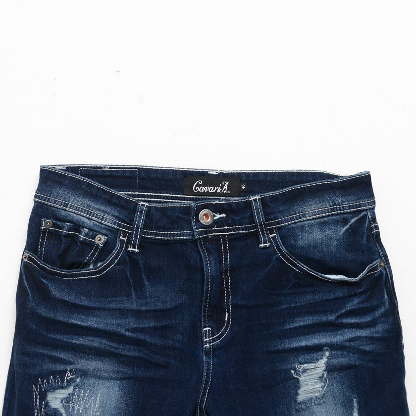 デニムパンツ メンズ CavariA(キャバリア)ダメージ加工ストレッチ