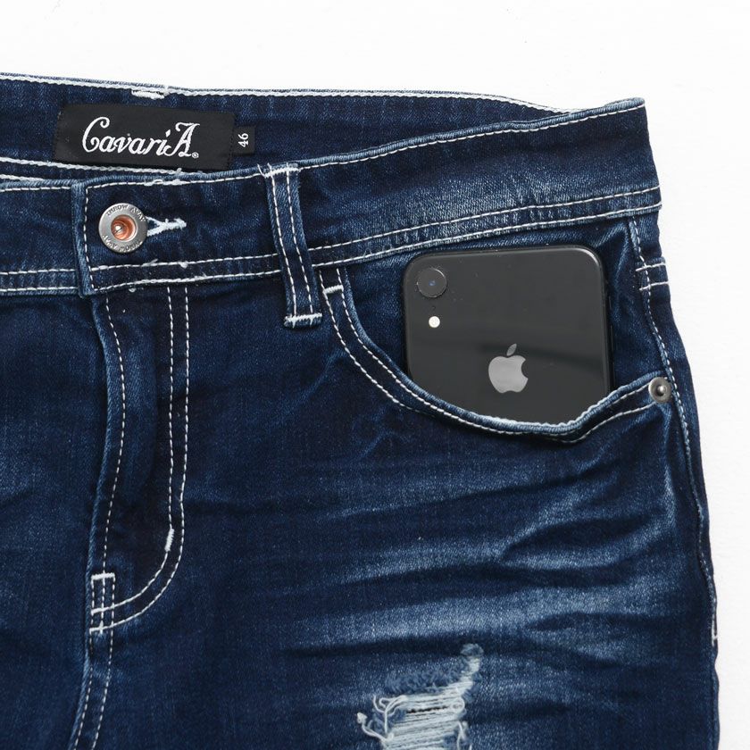 デニムパンツ メンズ CavariA(キャバリア)ダメージ加工ストレッチ