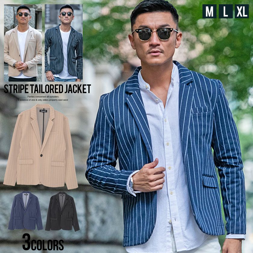 CavariA(キャバリア)長袖ストライプテーラードジャケット/全3色