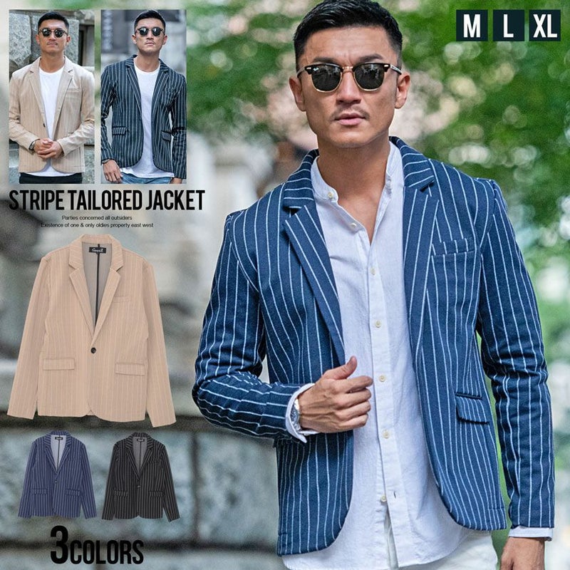 CavariA(キャバリア)長袖ストライプテーラードジャケット/全3色