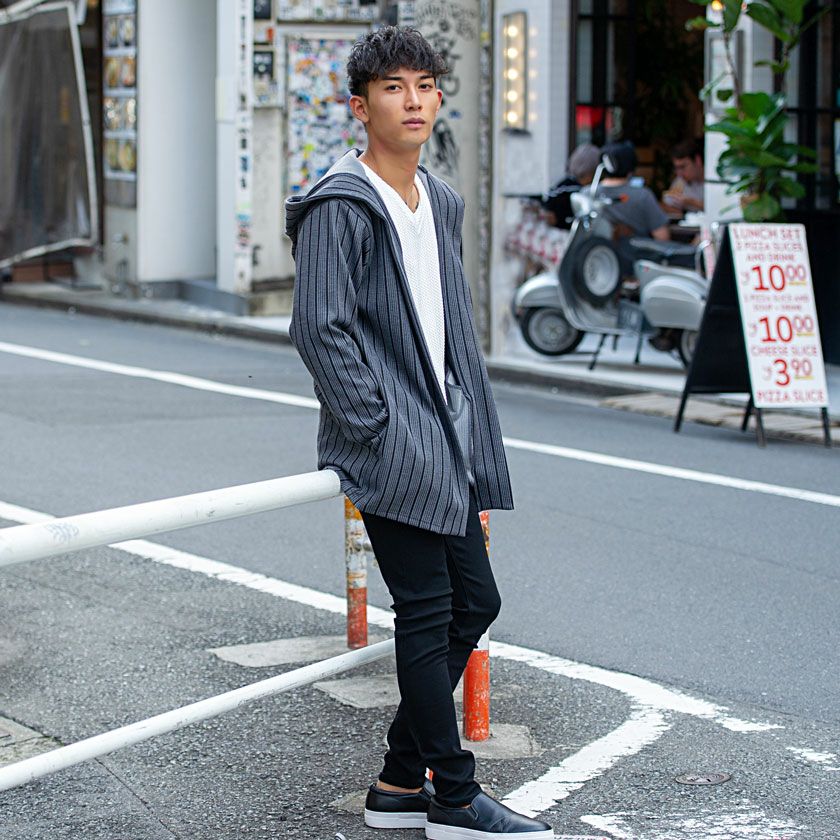 カーディガン メンズ CavariA(キャバリア)フード付きストライプ