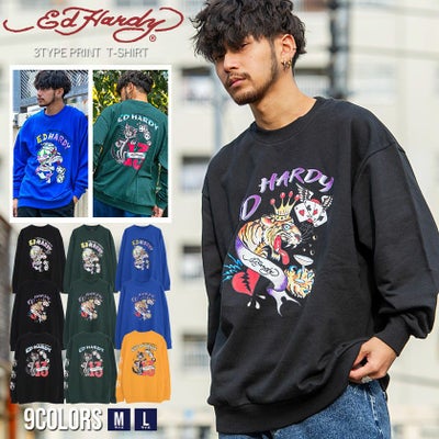 EdHardy エドハーディー ヘビーウェイト ロンt ロングtシャツ エド ハーディー ロン t メンズ ブランド tシャツ 長袖 ワンポイント 袖プリント 薔薇 スカル ドクロ 骸骨 ビリヤード トランプ 白 黒 かっこいい おしゃれ アメカジ ストリート 春服 秋服 冬服 WESTSEA