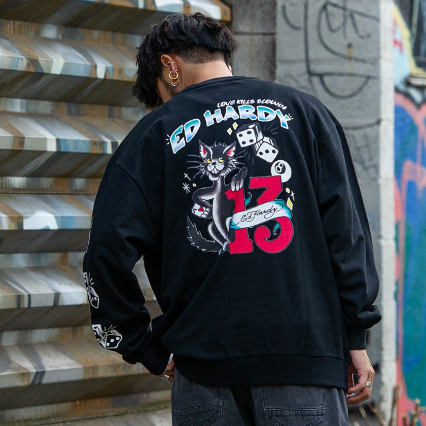 スウェット メンズ ED HARDY(エドハーディー)プリント長袖スウェット