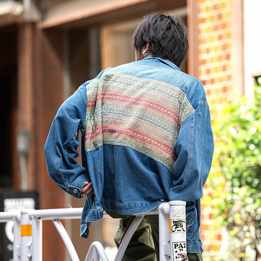 激レア 45R BC4000藍デニムのパールGジャン加工 ジャケット 9.2万 デニムジャケット メンズ CavariA(キャバリア)背面ゴブラン切り替えG