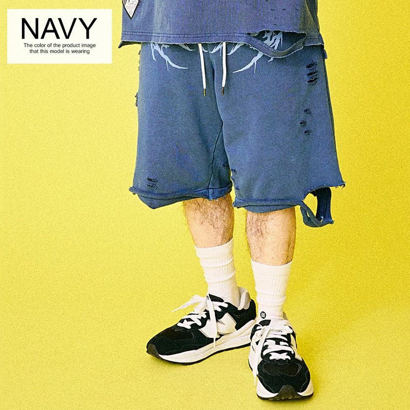 ハーフパンツ メンズ GALFY(ガルフィー)染め染めわんちゃんボロボロ