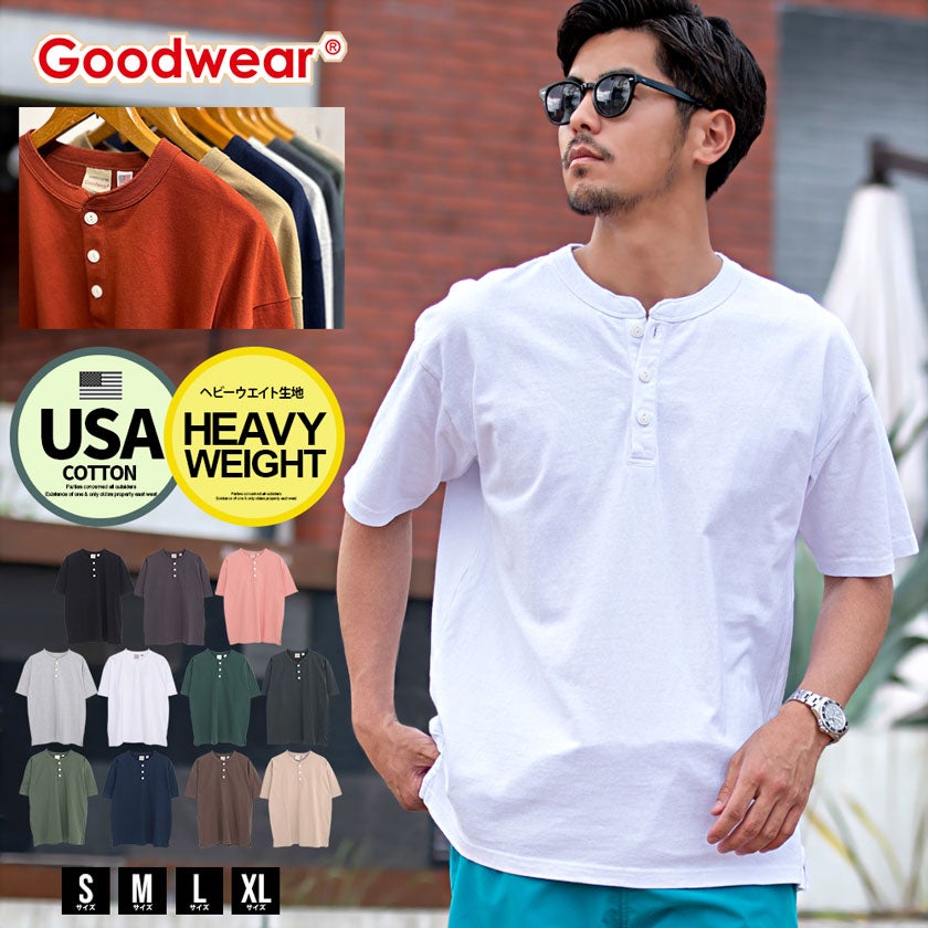 Goodwear(グッドウェア)USAコットンヘンリーネック半袖Tシャツ/全11色