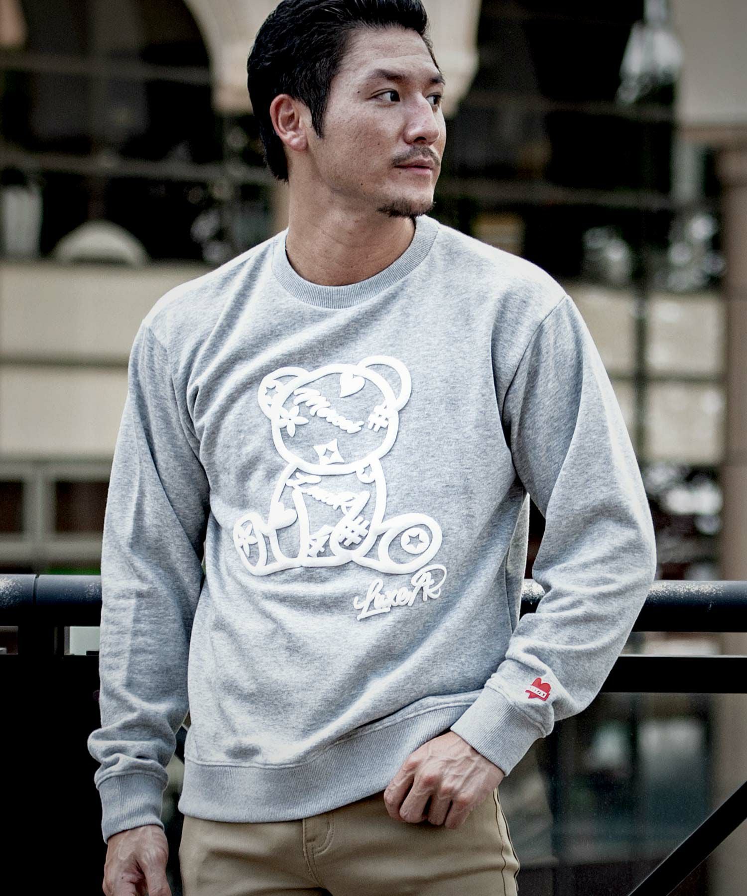 スウェット メンズ LUXE／R(ラグジュ)発泡ベア長袖トレーナー/全3色