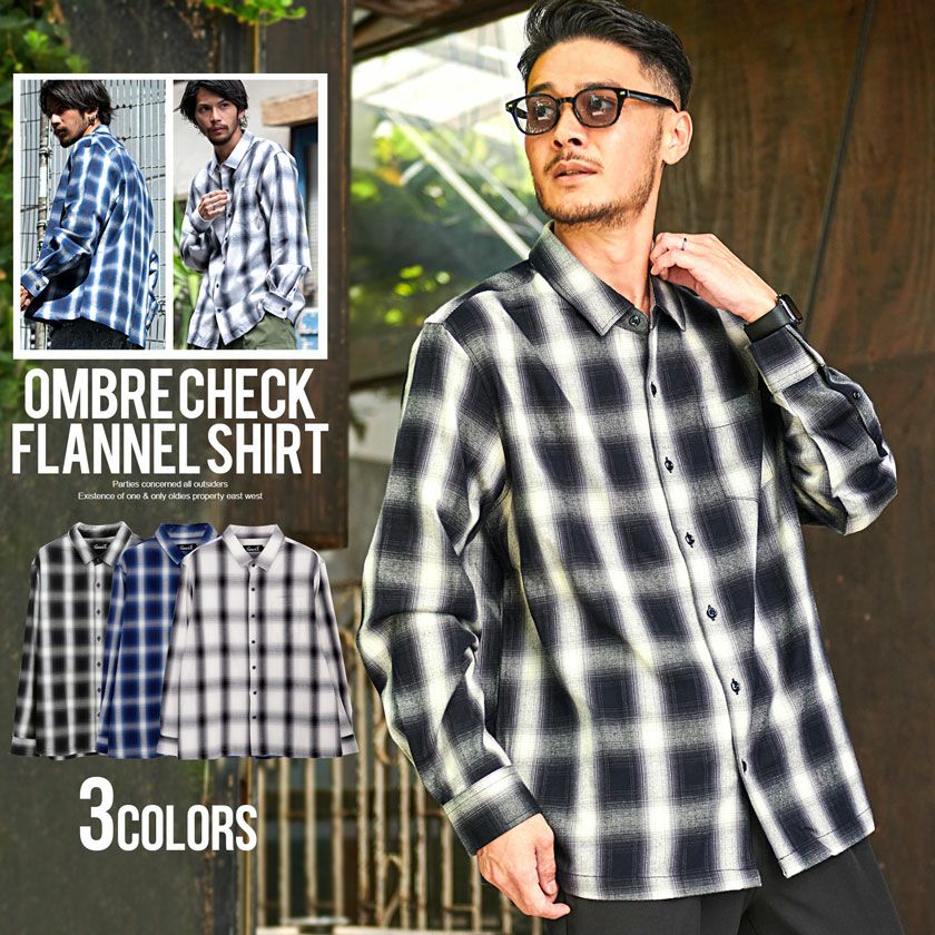 CavariA(キャバリア)オンブレ長袖ネルシャツ/全3色