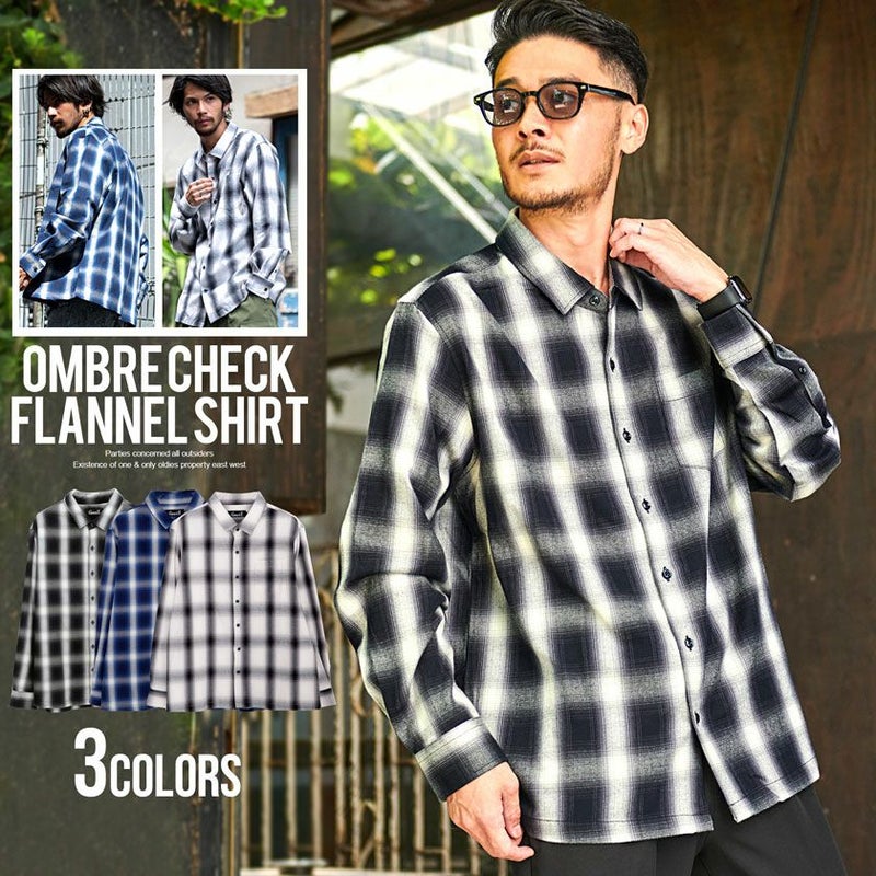 CavariA(キャバリア)オンブレ長袖ネルシャツ/全3色