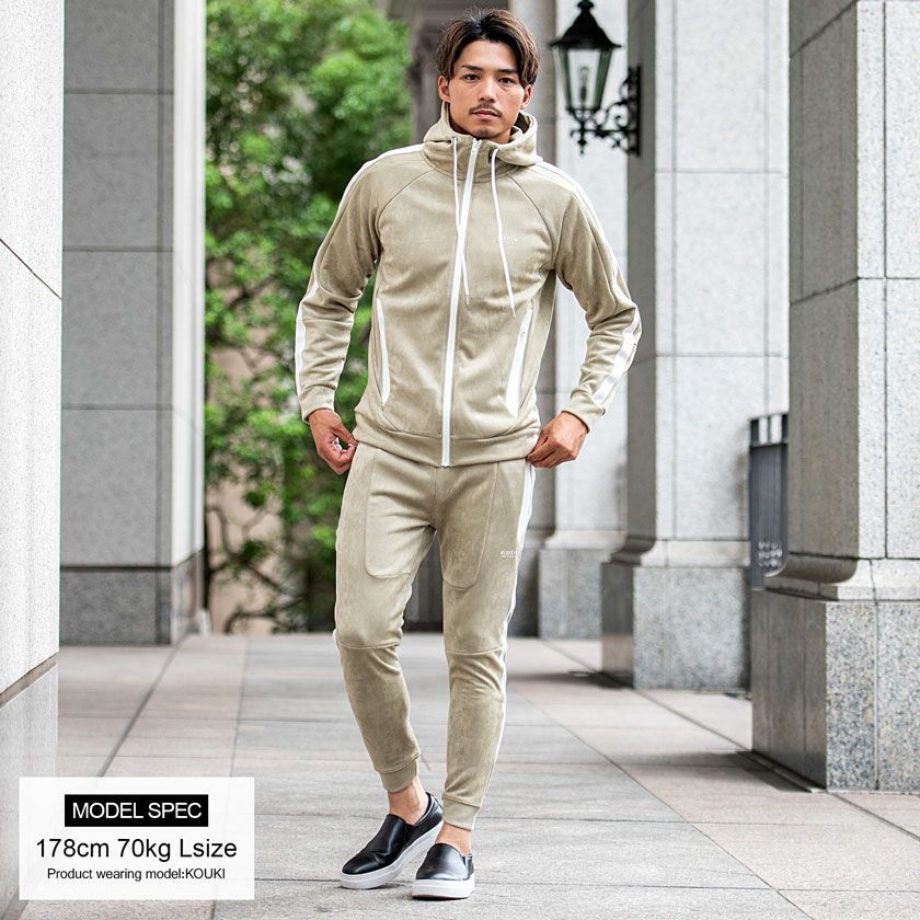 ジップパーカー メンズ LUXE／R(ラグジュ)スエード切替えZIPパーカー/全3色