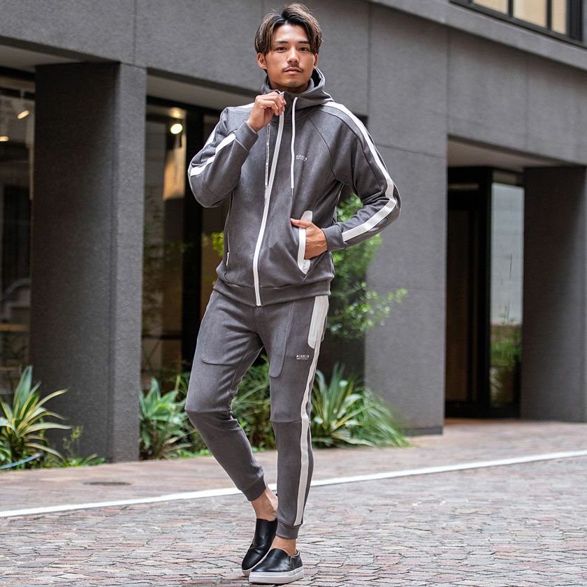 ジップパーカー メンズ LUXE／R(ラグジュ)スエード切替えZIPパーカー/全3色