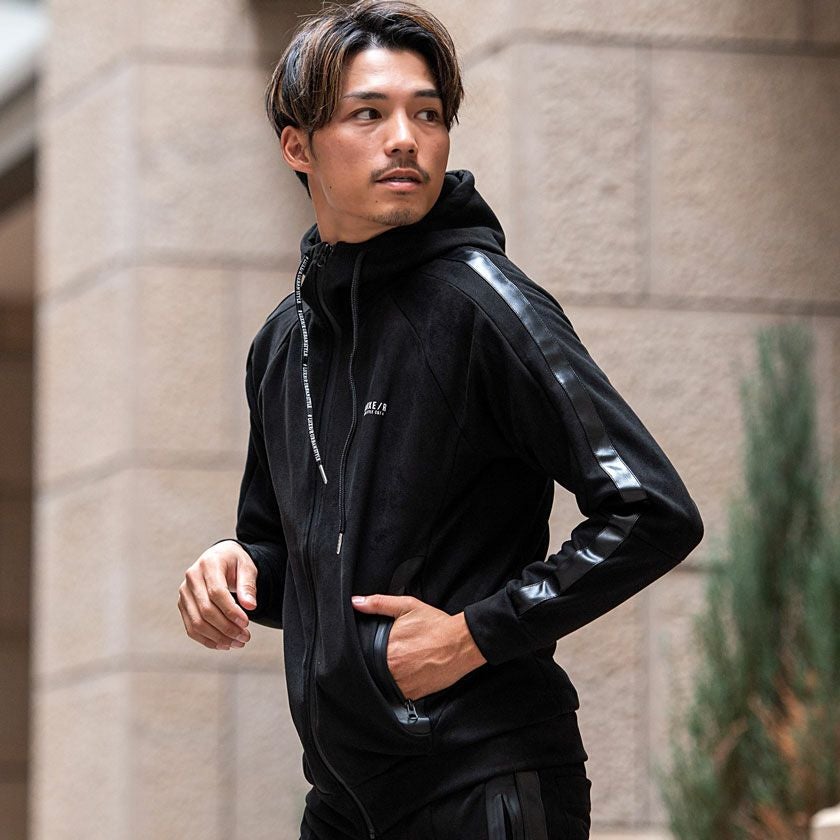 ジップパーカー メンズ LUXE／R(ラグジュ)スエード切替えZIPパーカー/全3色