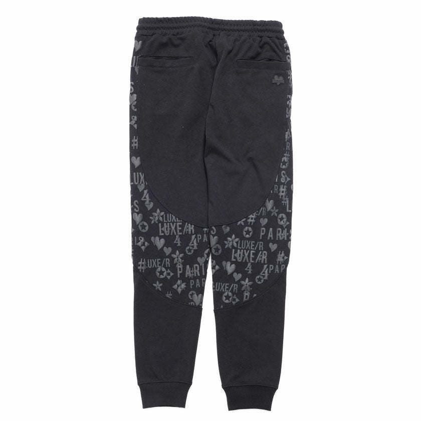 スウェットパンツ メンズ LUXE／R(ラグジュ)切り替え総柄ロゴジョガー