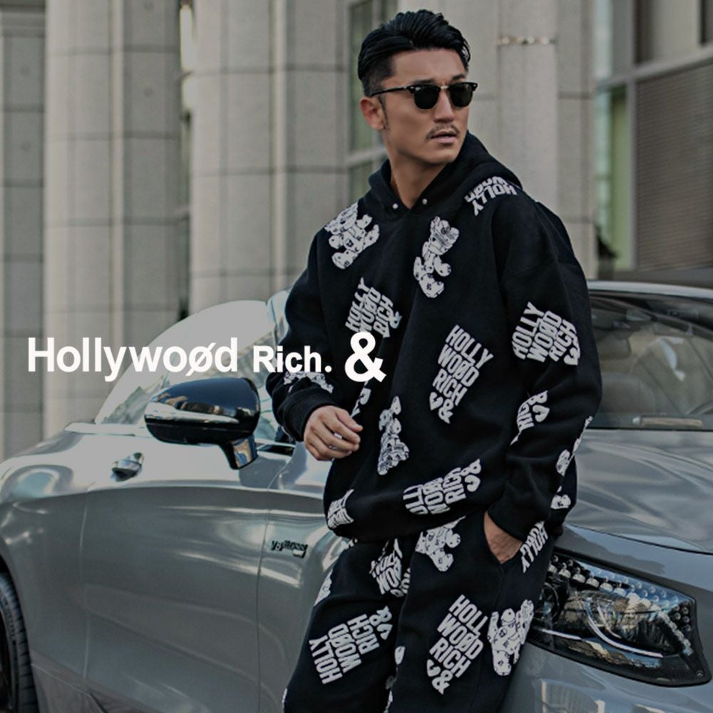 パーカー メンズ Hollywood rich.&(ハリウッドリッチ)裏起毛総柄PO長袖