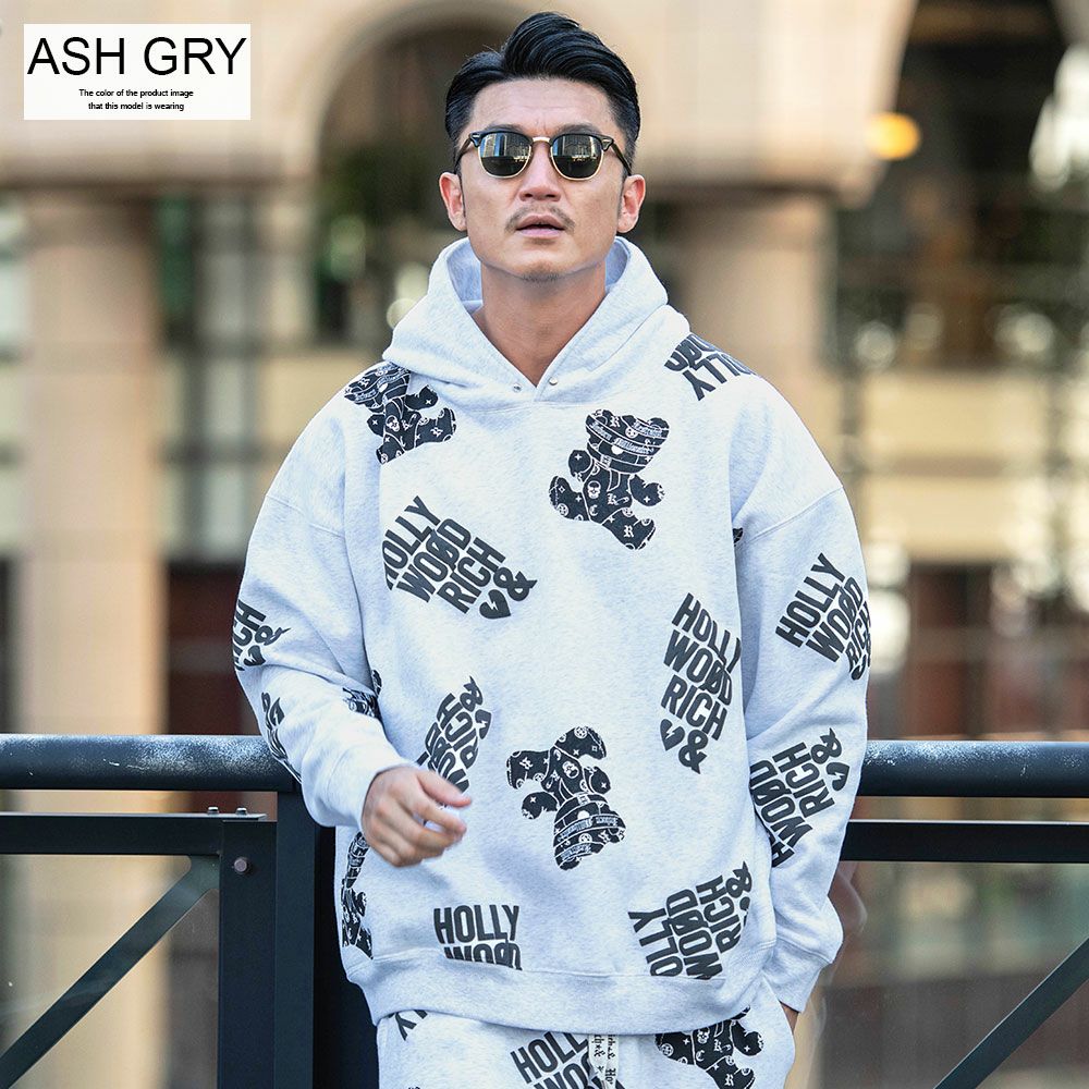 パーカー メンズ Hollywood rich.&(ハリウッドリッチ)裏起毛総柄PO長袖