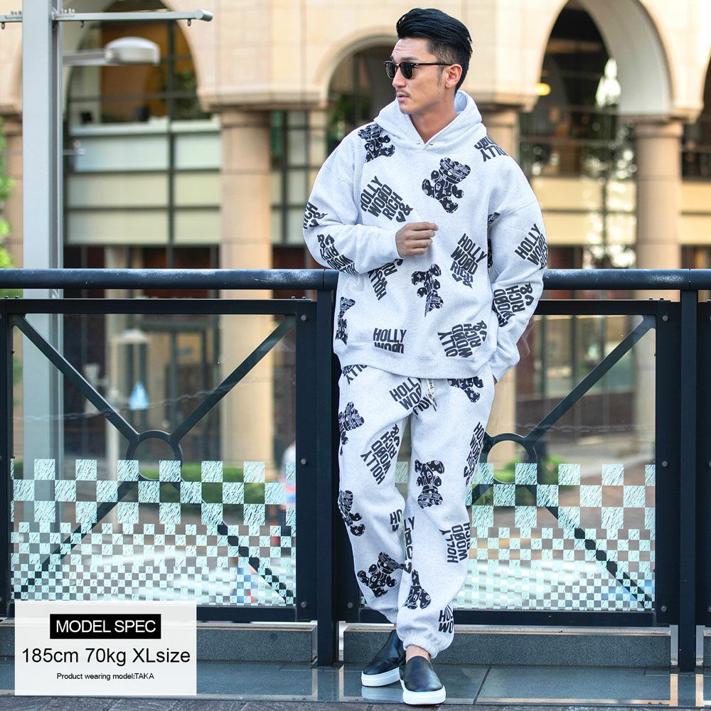 パーカー メンズ Hollywood rich.&(ハリウッドリッチ)裏起毛総柄PO長袖