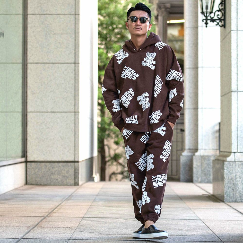 パーカー メンズ Hollywood rich.&(ハリウッドリッチ)裏起毛総柄PO長袖