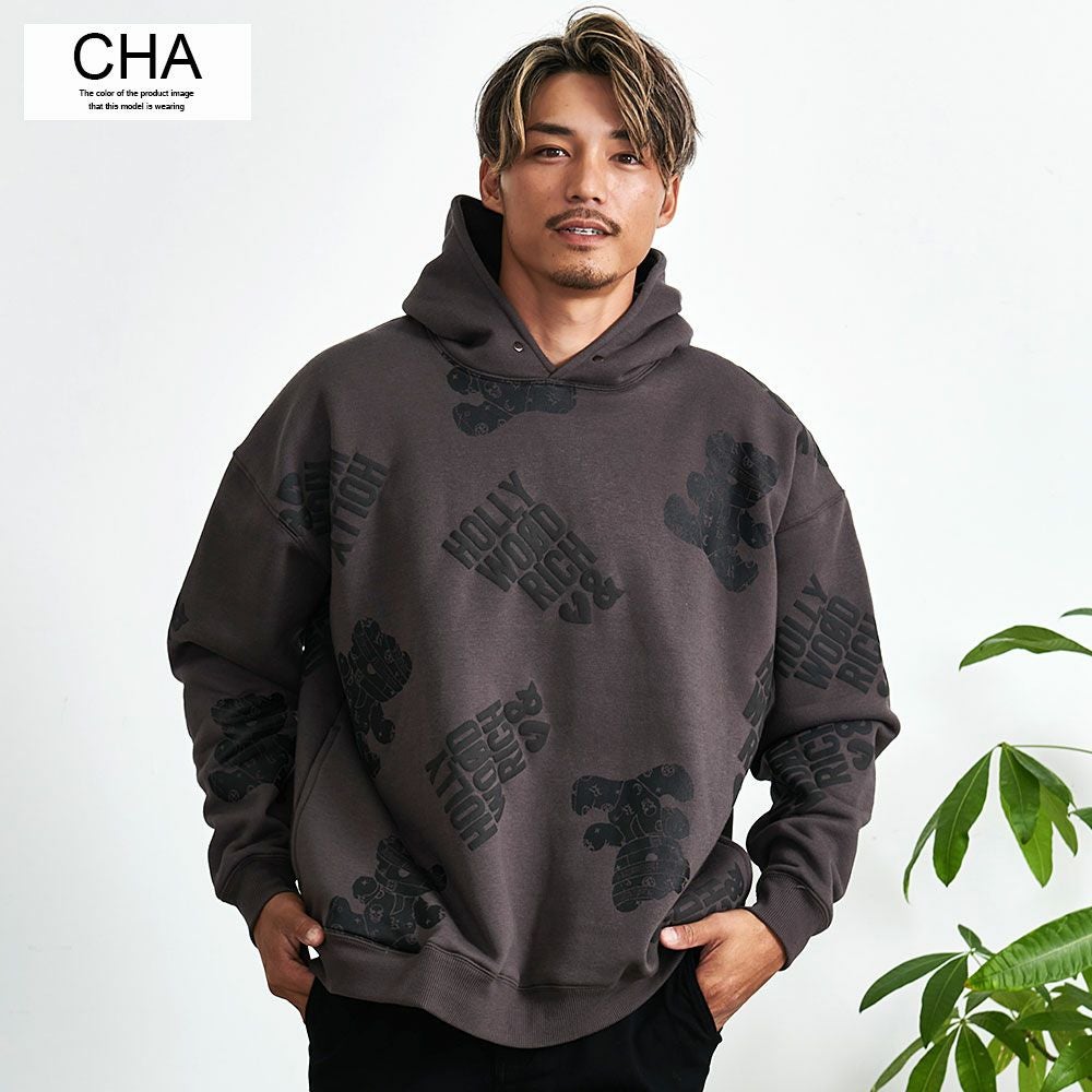 パーカー メンズ Hollywood rich.&(ハリウッドリッチ)裏起毛総柄PO長袖