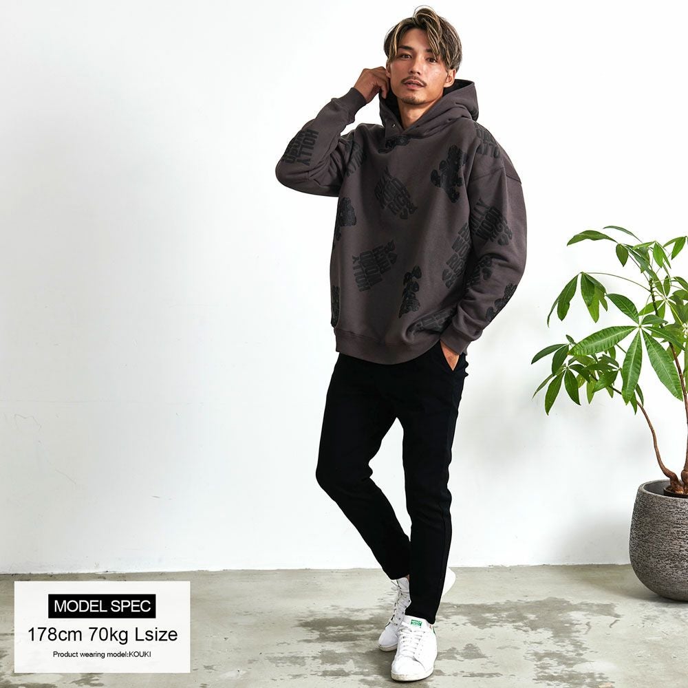 パーカー メンズ Hollywood rich.&(ハリウッドリッチ)裏起毛総柄PO長袖