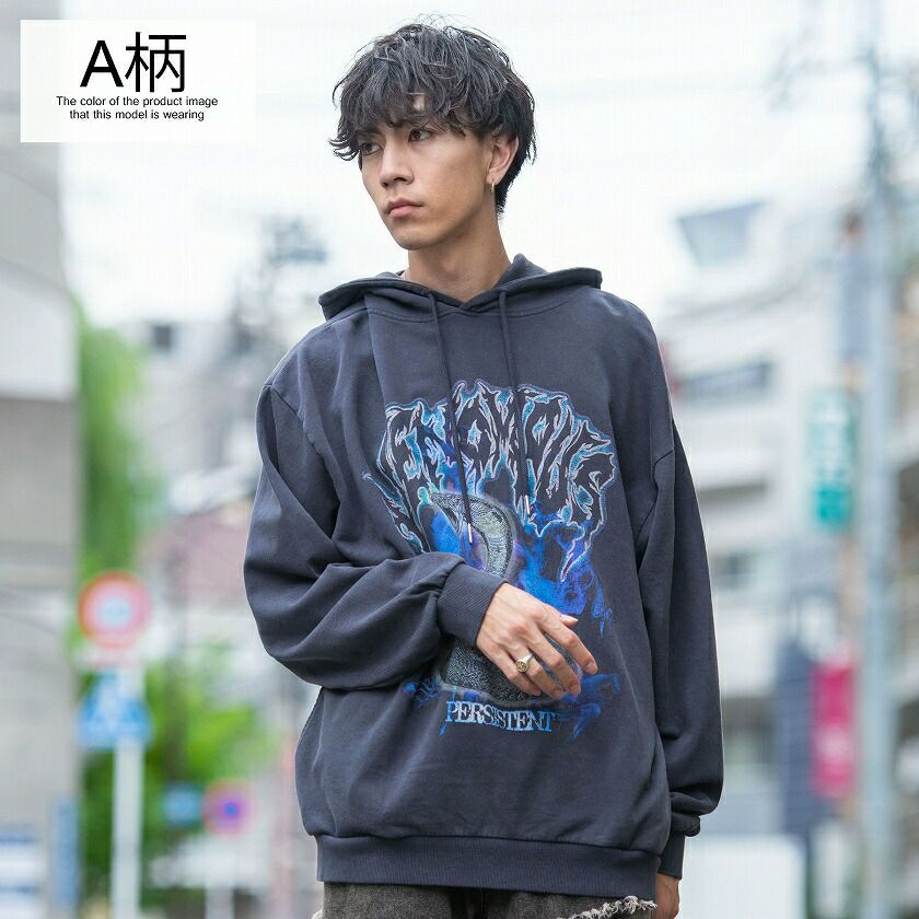 パーカー メンズ CavariA(キャバリア)ハードグラフィック加工長袖プル