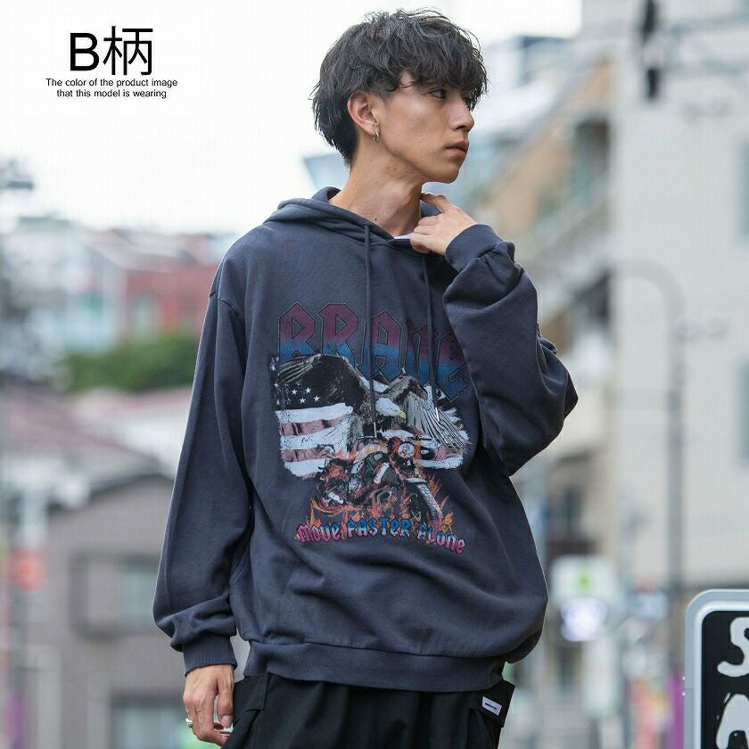 パーカー メンズ CavariA(キャバリア)ハードグラフィック加工長袖プル