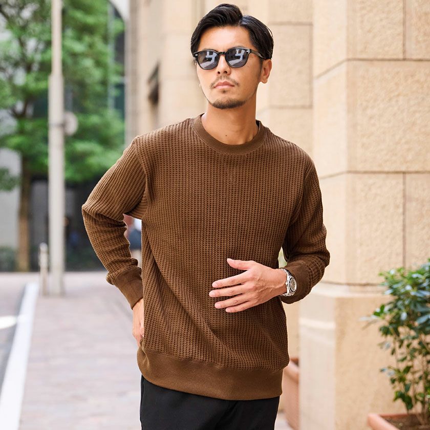 【JUUN.J】ティカラワッフルニット ロングスリーブ - ブラック URBAN RESEARCH DOORS（アーバンリサーチドアーズ） tシャツ 「UR TECH