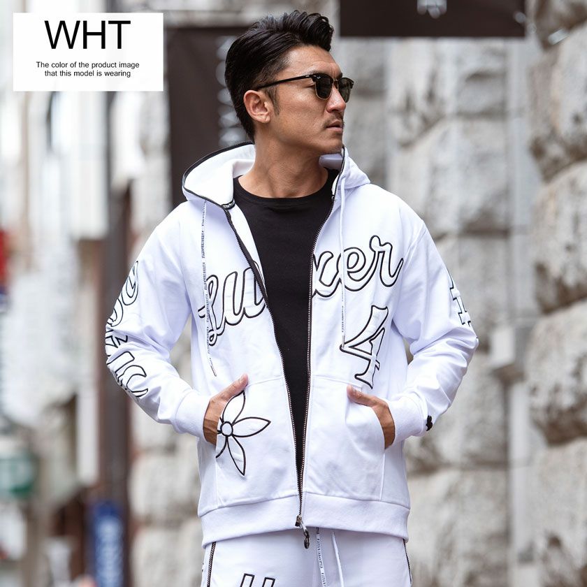 ジップパーカー メンズ LUXE／R(ラグジュ)ふくれジャガード貼り付けZIP