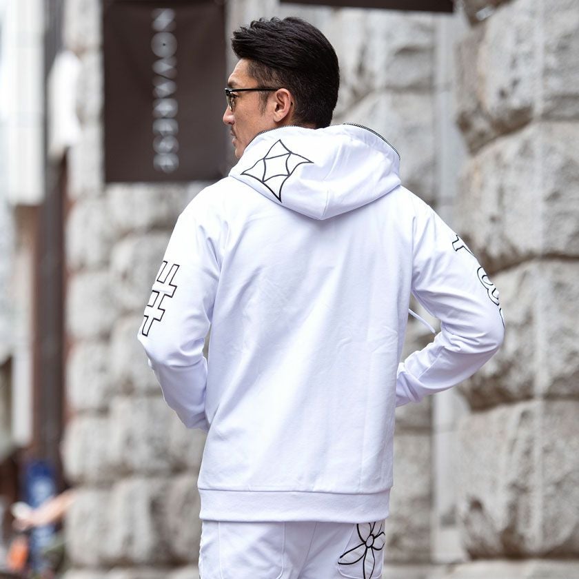 ジップパーカー メンズ LUXE／R(ラグジュ)ふくれジャガード貼り付けZIP