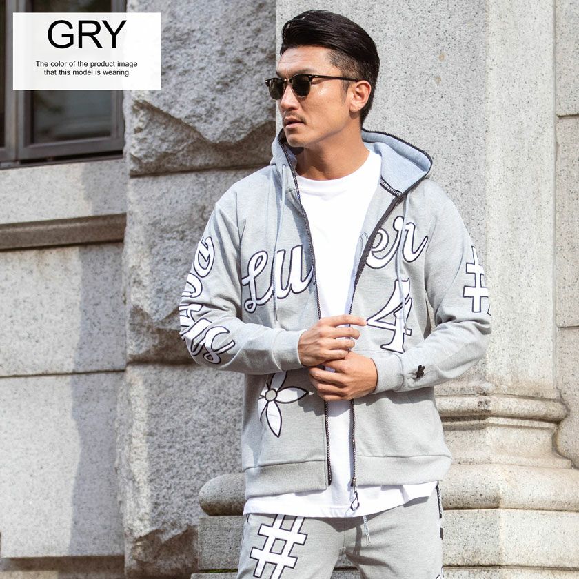 ジップパーカー メンズ LUXE／R(ラグジュ)ふくれジャガード貼り付けZIP