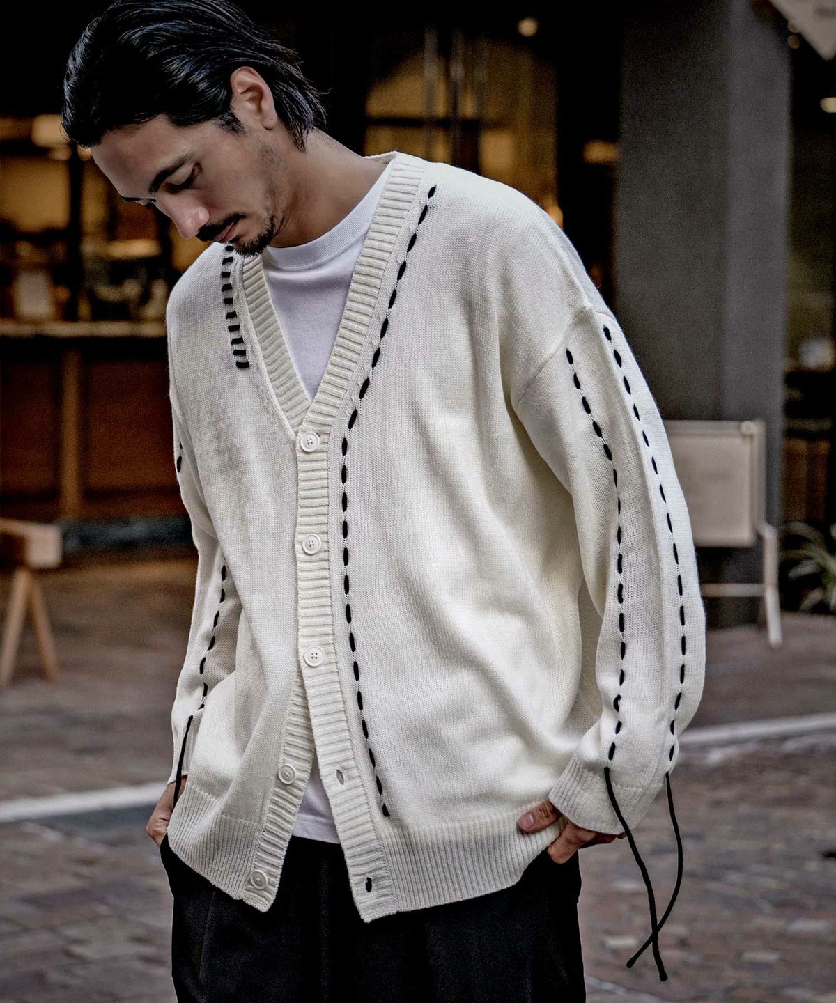 CavariA(キャバリア)ハンドステッチオーバーサイズ長袖カーディガン/全2色