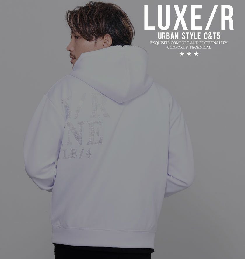 ジップパーカー メンズ LUXE／R(ラグジュ)ラインストーンロゴZIP