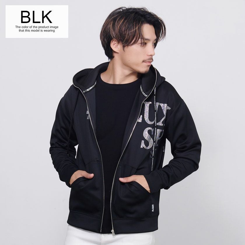 ジップパーカー メンズ LUXE／R(ラグジュ)ラインストーンロゴZIP