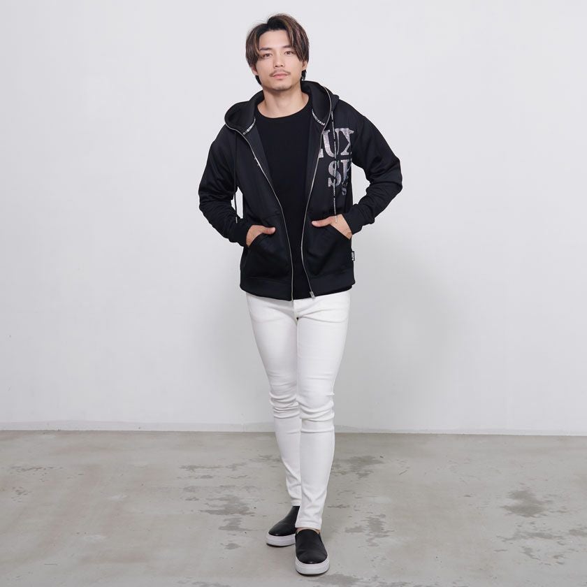 ジップパーカー メンズ LUXE／R(ラグジュ)ラインストーンロゴZIP