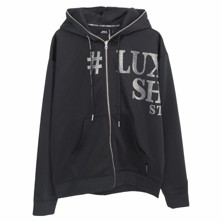 ジップパーカー メンズ LUXE／R(ラグジュ)ラインストーンロゴZIP