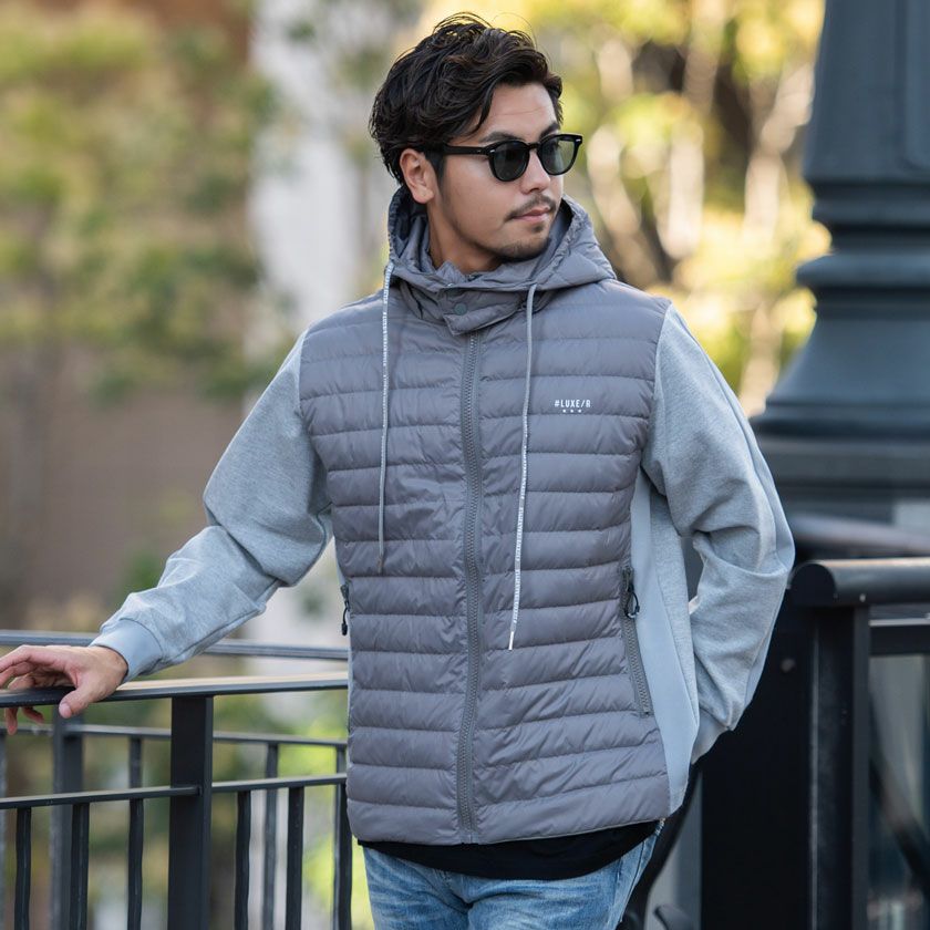 中綿ジャケット メンズ LUXE／R(ラグジュ)ダウン×ポンチ切替長袖ダウン