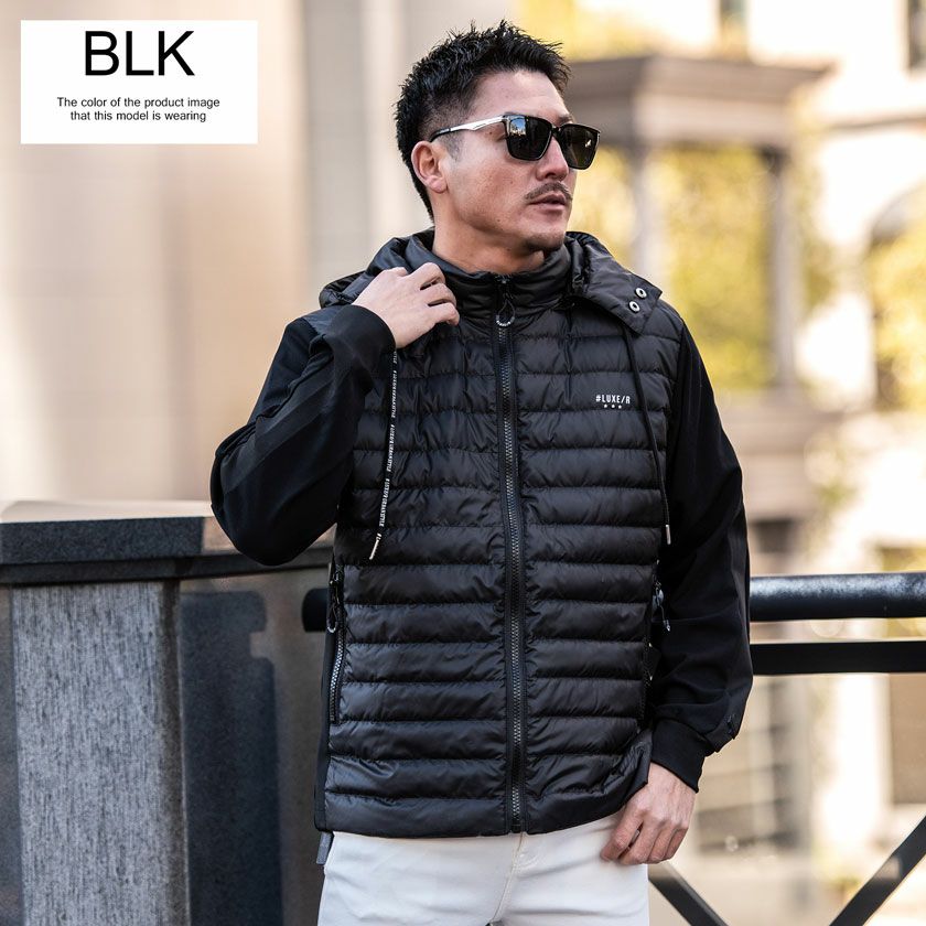 中綿ジャケット メンズ LUXE／R(ラグジュ)ダウン×ポンチ切替長袖ダウン