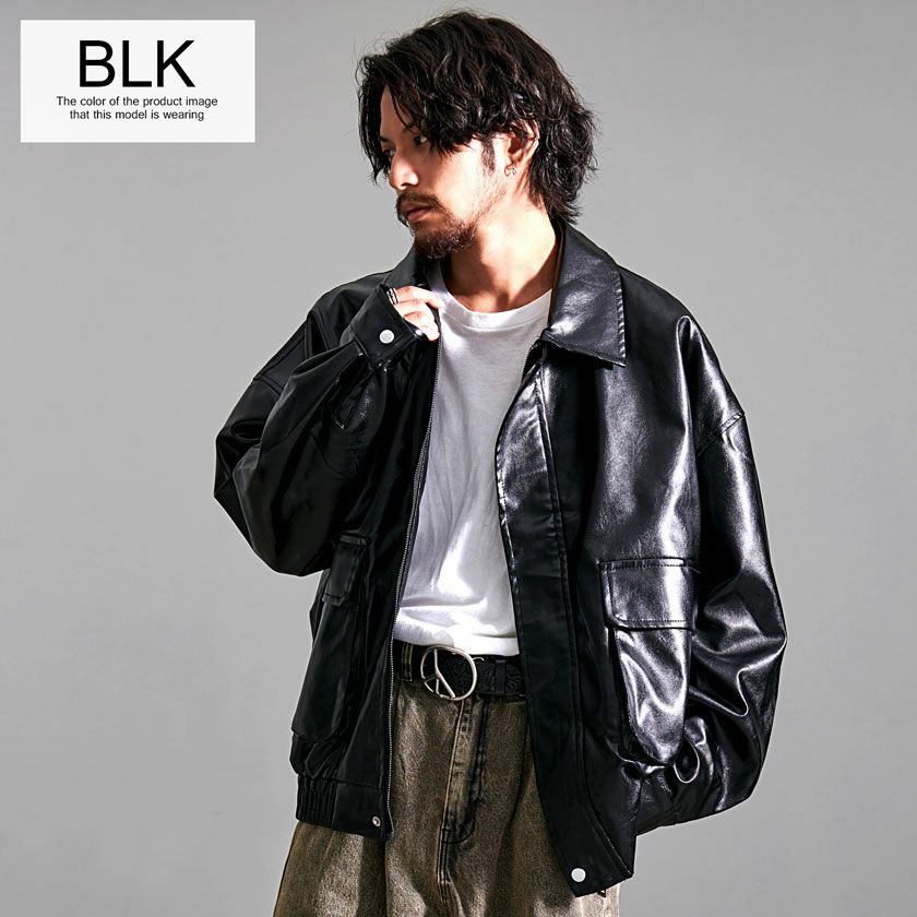 VIVABROWN パデット レザージャケット ブラック レザージャケット メンズ CavariA(キャバリア)オーバーサイズPU JKT/全1色