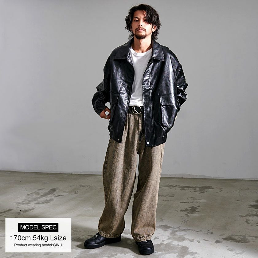 レザージャケット メンズ CavariA(キャバリア)オーバーサイズPU JKT/全1色