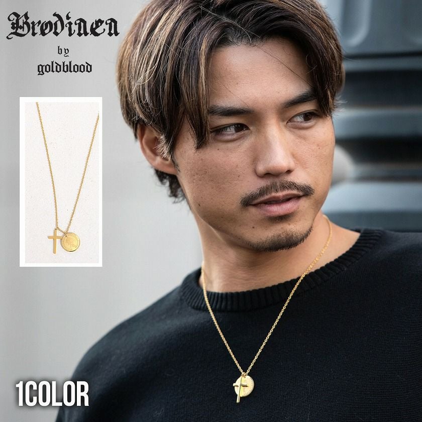 Brodiaea by goldblood(ブローディアバイゴールドブラッド)コイン×クロススチールネックレス/全1色