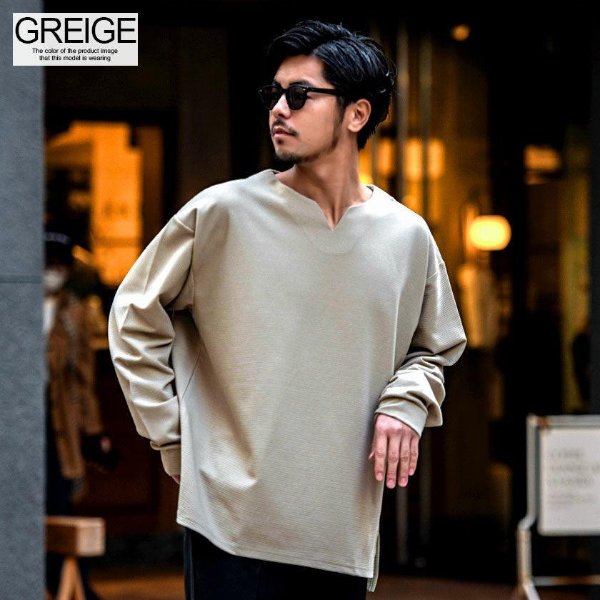 長袖Tシャツ メンズ CavariA(キャバリア)キーネックサイドスリット長袖