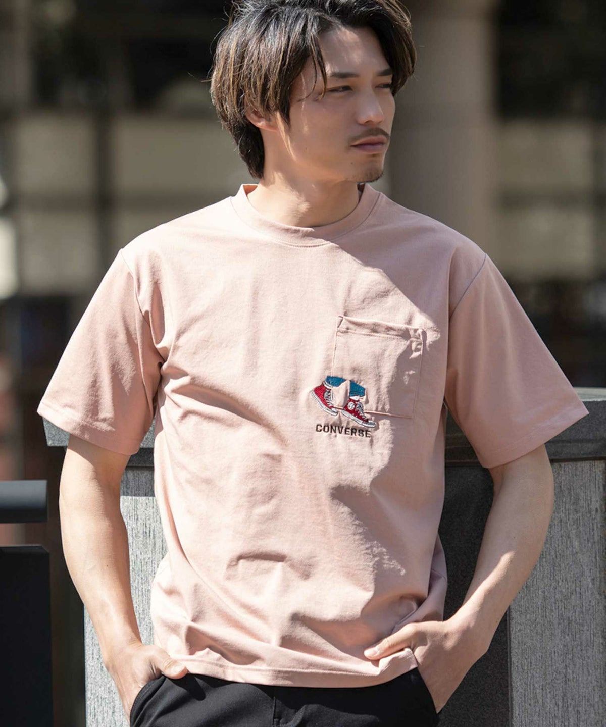 CONVERSE(コンバース)アムンゼンポケットまたぎ刺繍半袖Tシャツ/全4色