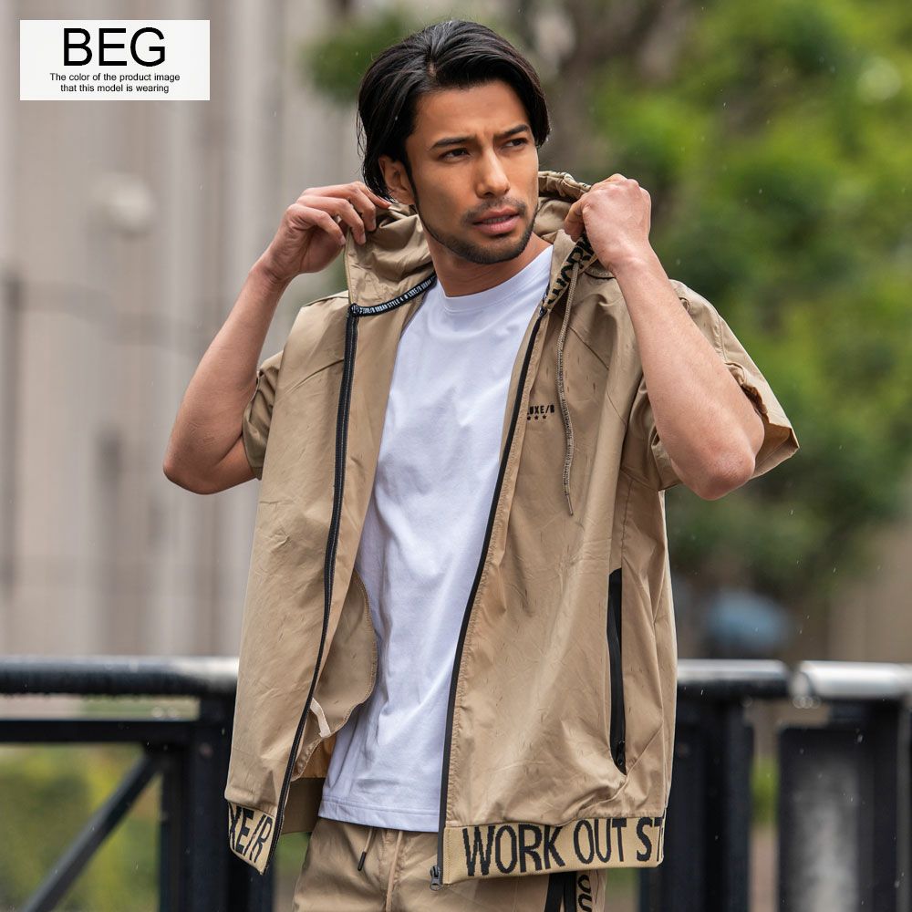 ジップパーカー メンズ LUXE/R(ラグジュ)ストレッチ布帛半袖ZIP ジップパーカー メンズ LUXE/R(ラグジュ)ストレッチ布帛半袖ZIP