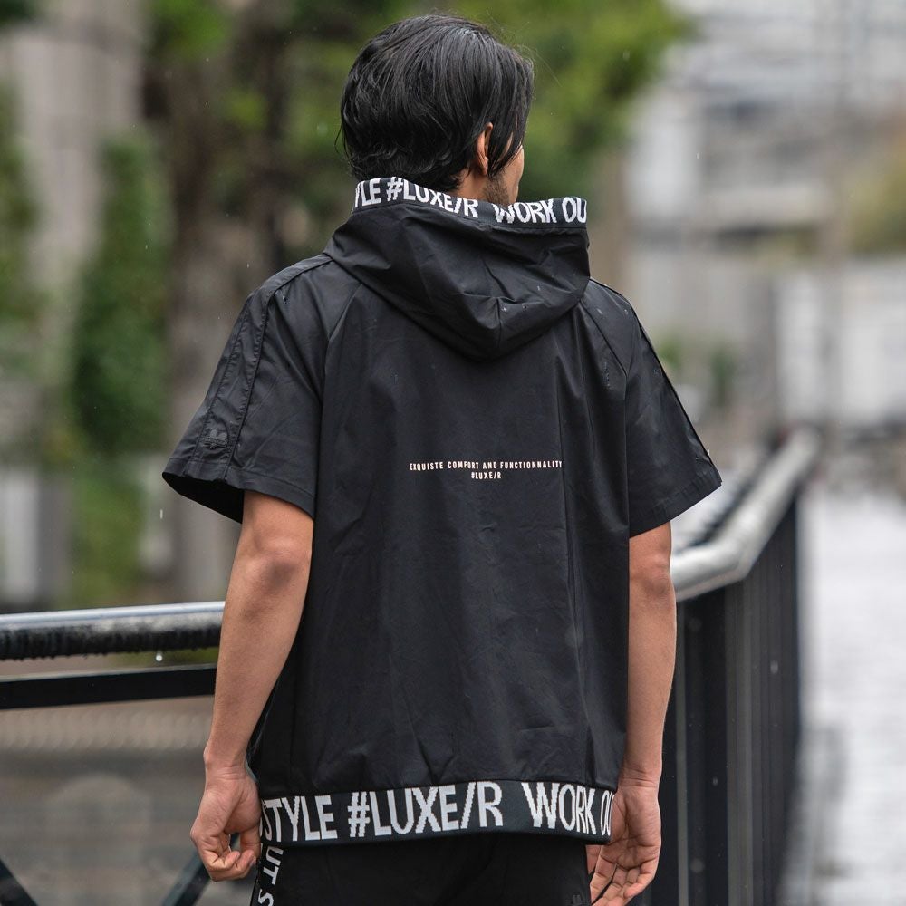 ジップパーカー メンズ LUXE／R(ラグジュ)ストレッチ布帛半袖ZIP