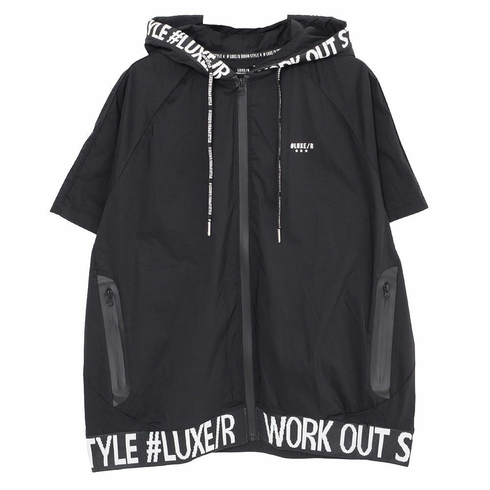 ジップパーカー メンズ LUXE／R(ラグジュ)ストレッチ布帛半袖ZIP