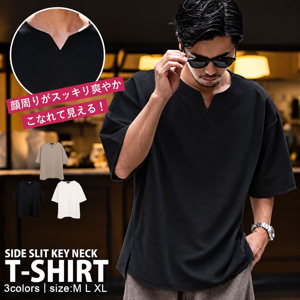 CavariA(キャバリア)キーネック半袖Tシャツ/全4色
