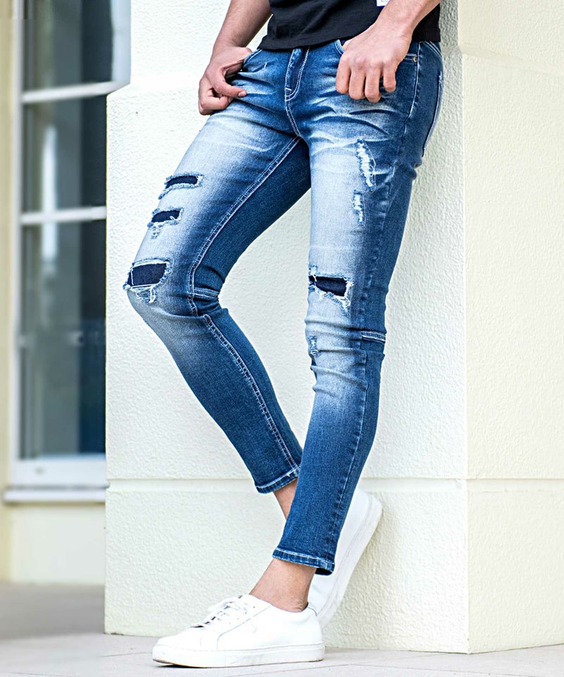 CavariA(キャバリア)リペアペインティングストレッチスキニーアンクルデニムパンツ/全2色