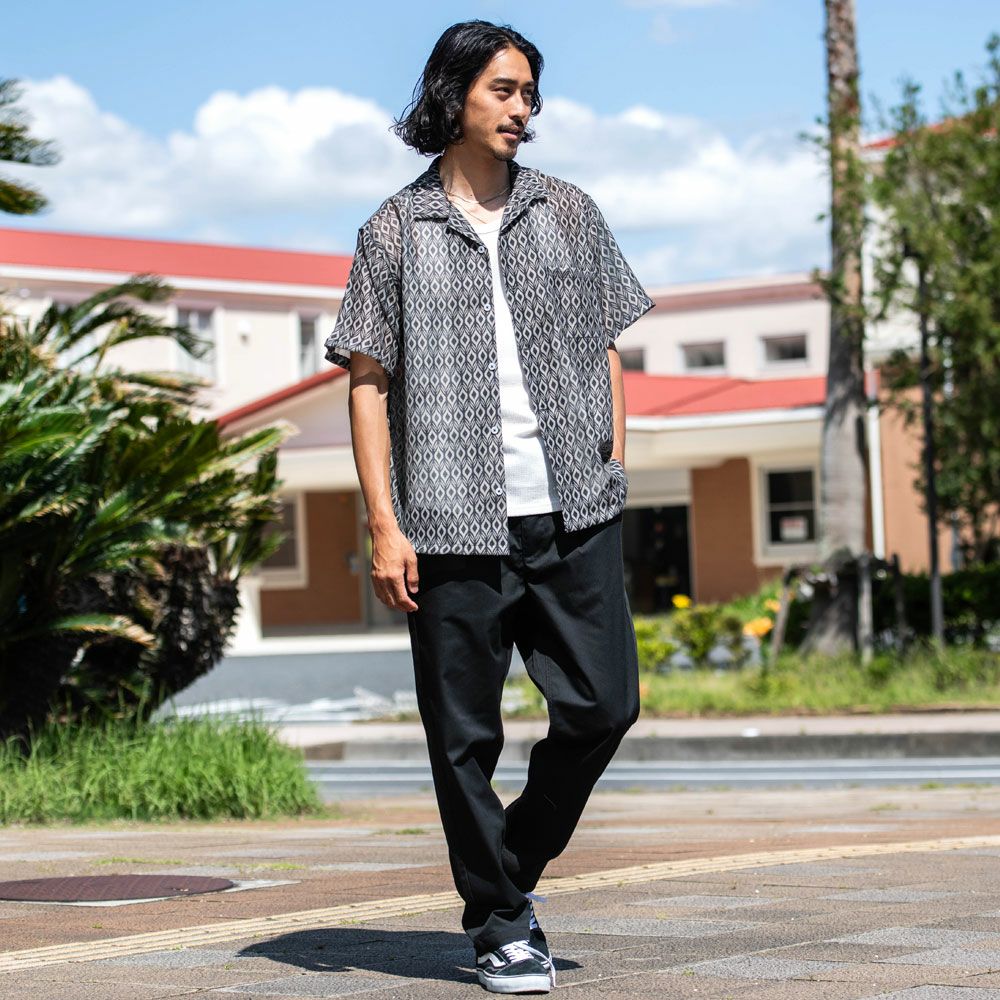 シャツ メンズ JEMORGAN LONG JOHNS メッシュ総柄プリントオープン