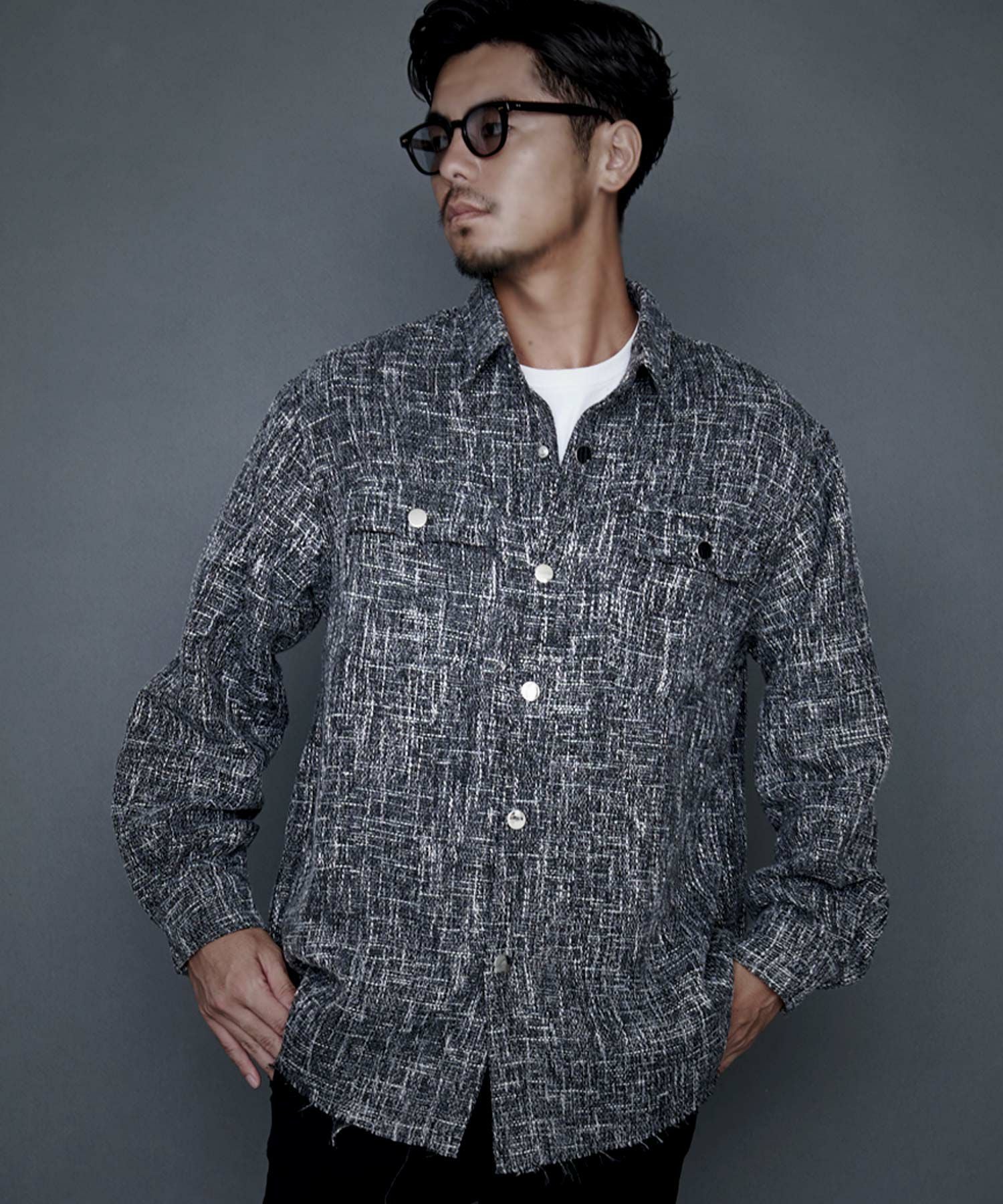 ブルゾン メンズ CavariA(キャバリア)ツイードオーバーシャツJKT/全3色