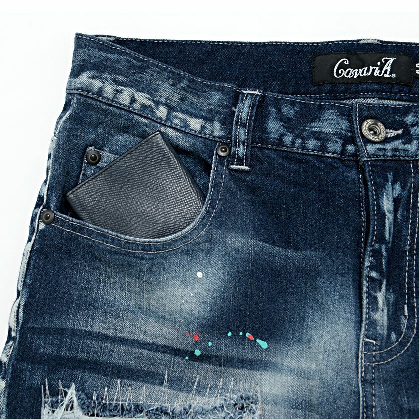 デニムパンツ メンズ CavariA(キャバリア)ペンキ飛ばしダメージ加工