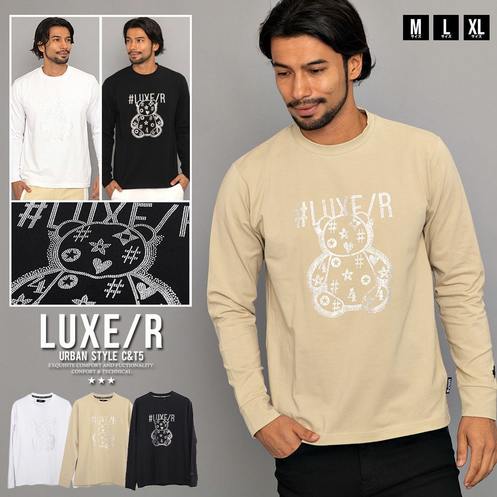 LUXE／R(ラグジュ)クルーネック ベア天ラインストーンベアロンTEE/全3色